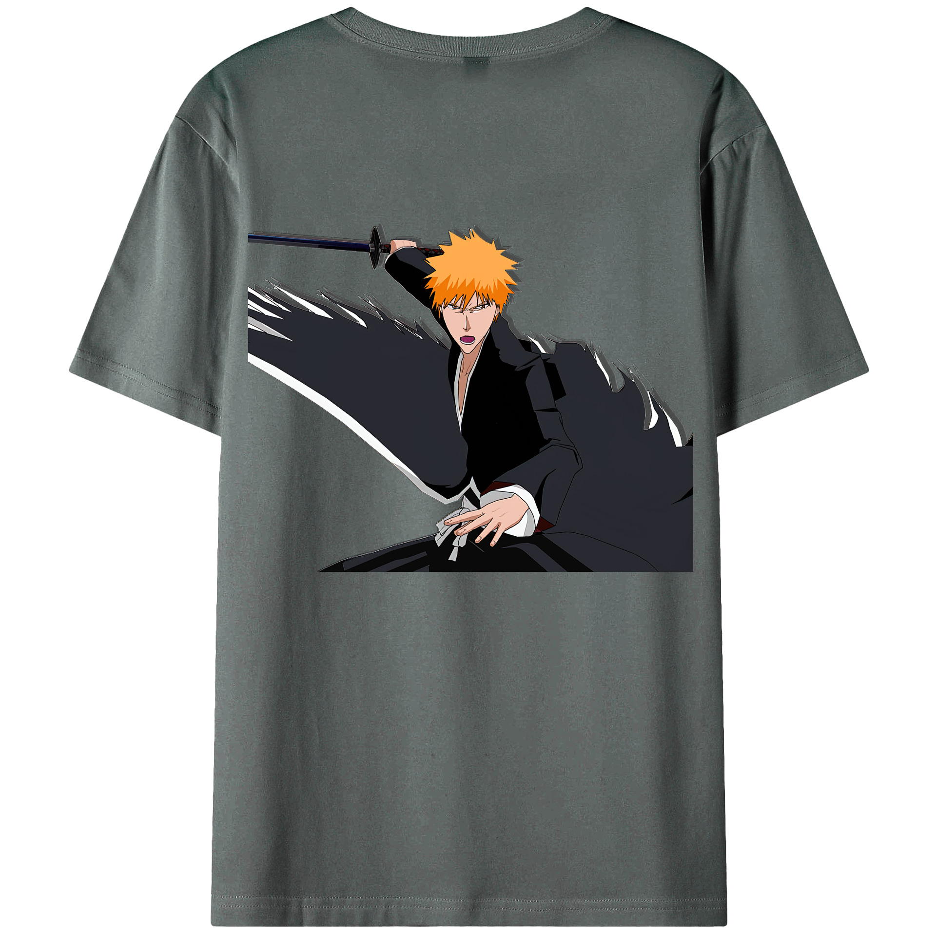（画像用） ブリーチ 黒崎一護（くろさき いちご）BLEACH Kurosaki Ichigo 綿100％ メンズ半袖Tシャツ（バックプリント） 通気性